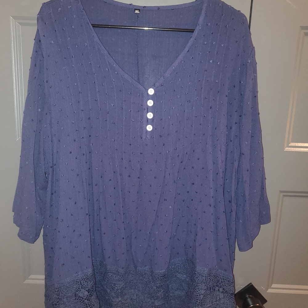 SHEIN Blue Blouse with Lace Hem
